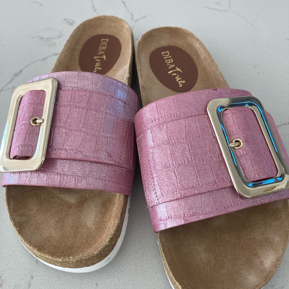 Diba True rose leather slides